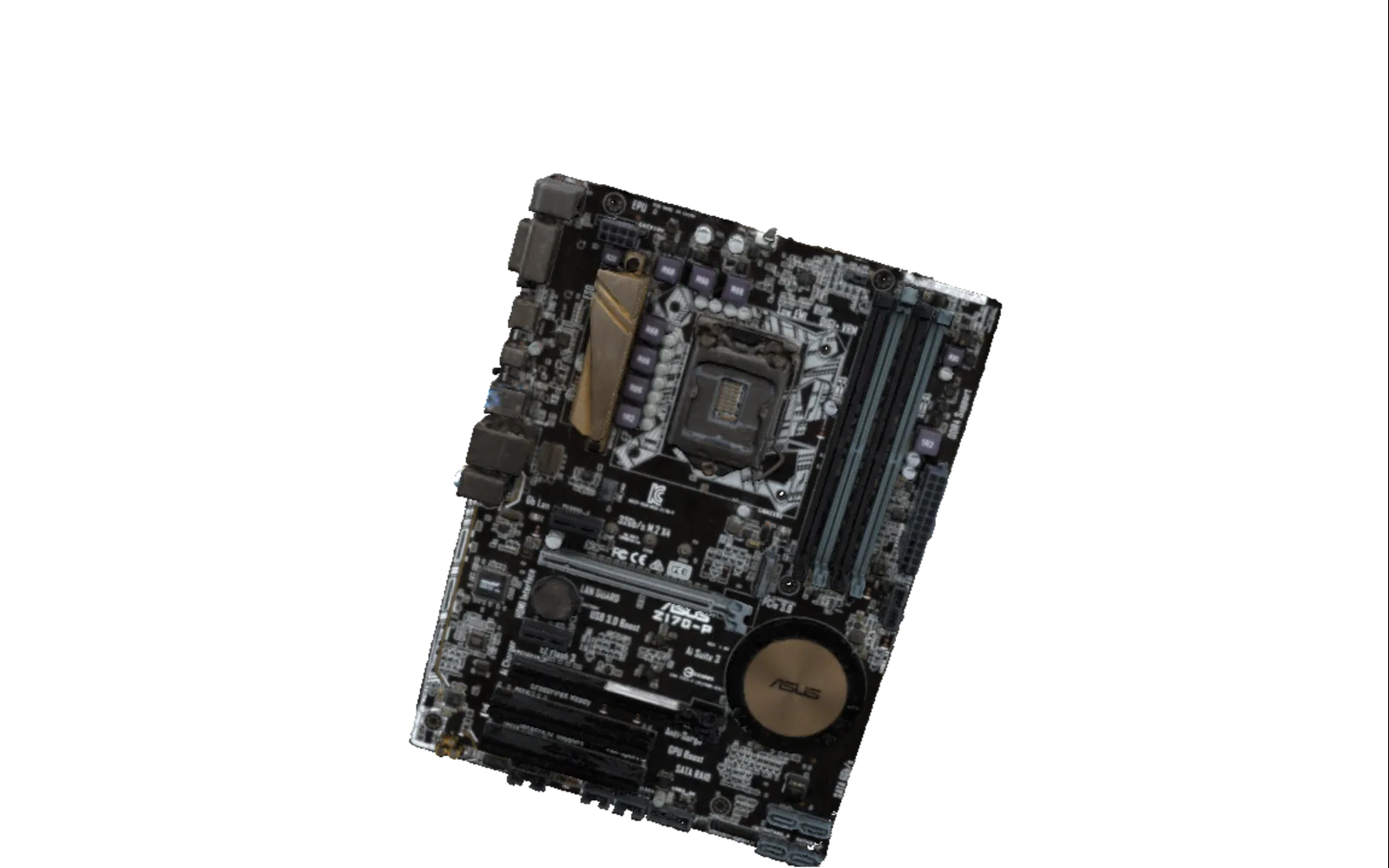 A motherboard presented as an object for inspection